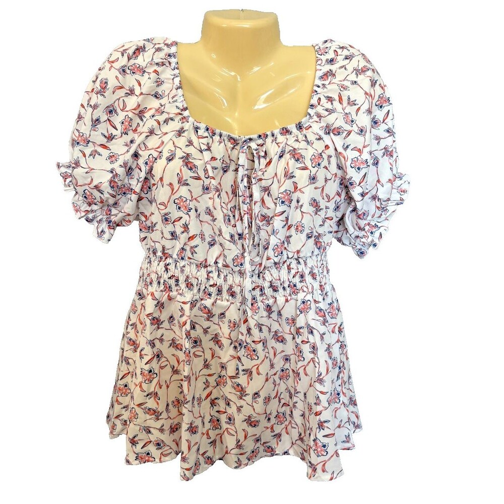 Bloomchic M 10 cottagecore white floral peasant peplum boho